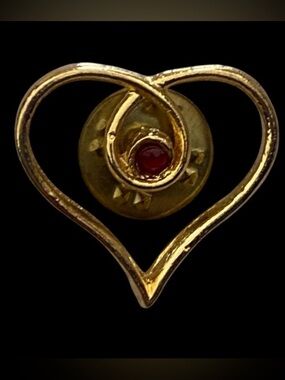 Vintage goldtone heart with genuine ruby gemstone pin